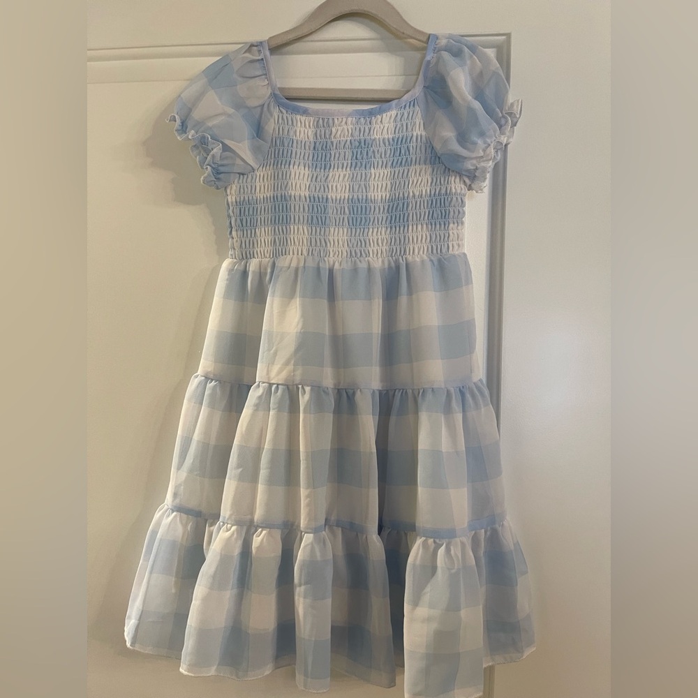 Zunie Blue and White Checkered Flutter Sleeve Sundress